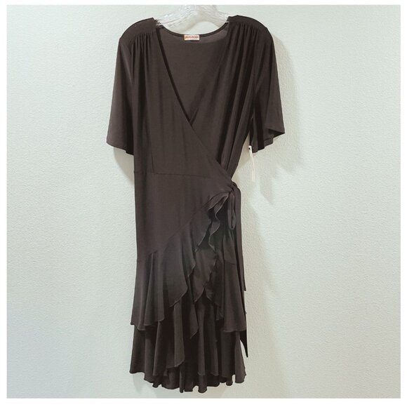 NWT KIYONNA "Miranda" Jersey Flounce Wrap Dress Flutter Sleeve Black Size XL - Picture 3 of 14